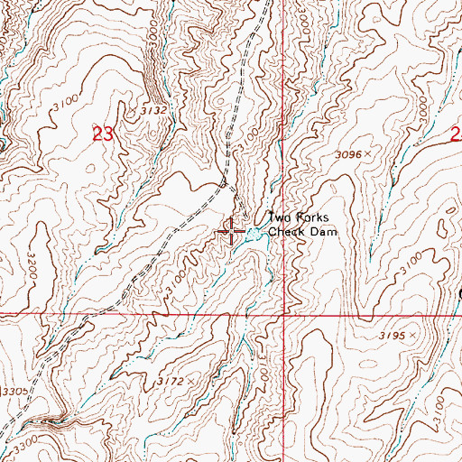 Topographic Map of Two Forks Check Dam, OR