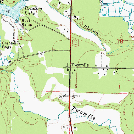Topographic Map of Twomile, OR