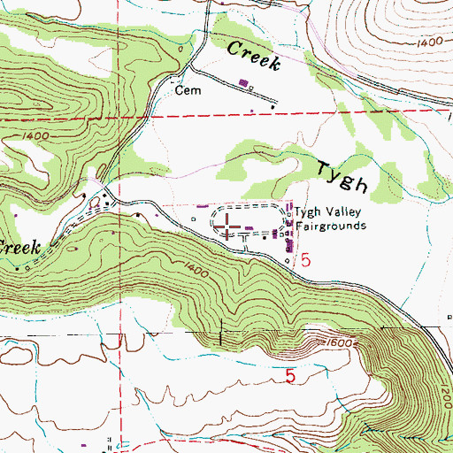 Topographic Map of Tygh Valley Fairgrounds, OR