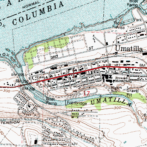 Topographic Map of Umatilla, OR