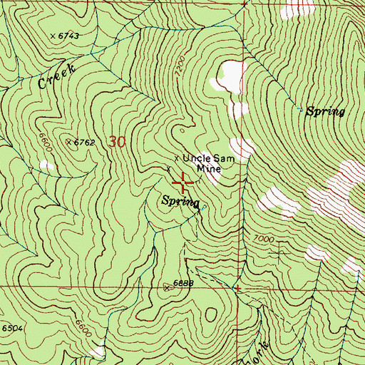 Topographic Map of Uncle Sam Mine, OR