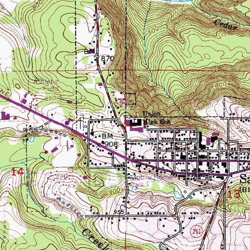 Topographic Map of Sandy High School, OR