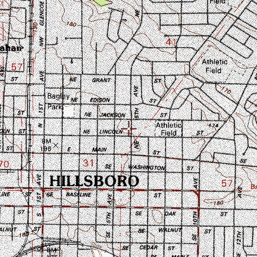 Topographic Map of J B Thomas Middle School, OR