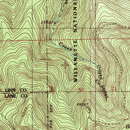 Topographic Map of United States Creek, OR