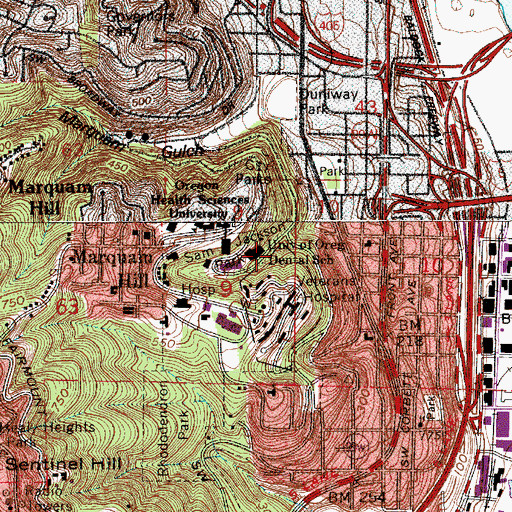 Topographic Map of Oregon Health Sciences University School of Dentistry, OR