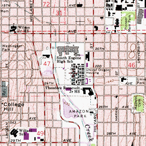 Topographic Map of University of Oregon Housing, OR