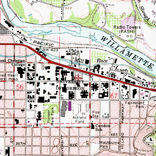 Topographic Map of University of Oregon, OR