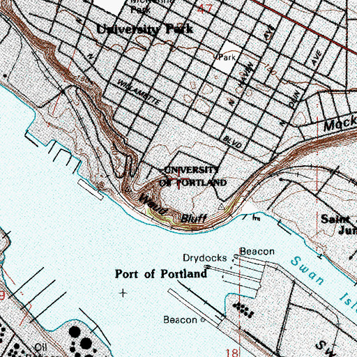 Topographic Map of University of Portland, OR