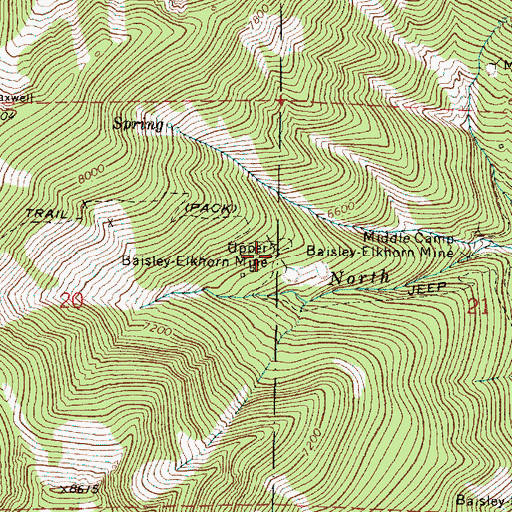 Topographic Map of Upper Baisley-Elkhorn Mine, OR