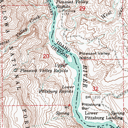 Topographic Map of Upper Pleasant Valley Rapids, OR