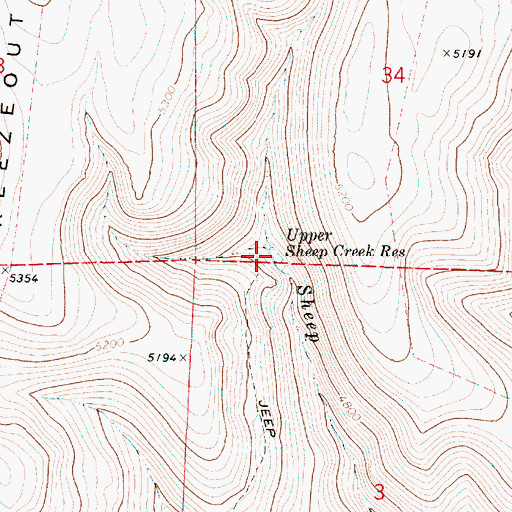 Topographic Map of Upper Sheep Creek Reservoir, OR