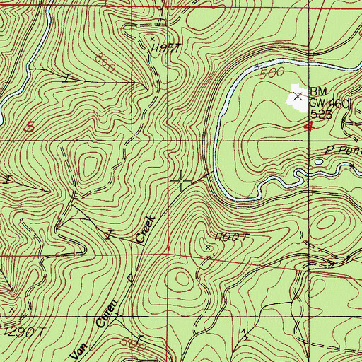 Topographic Map of Van Curen Creek, OR