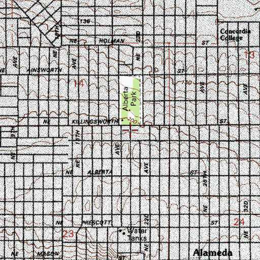 Topographic Map of Vernon Elementary School, OR