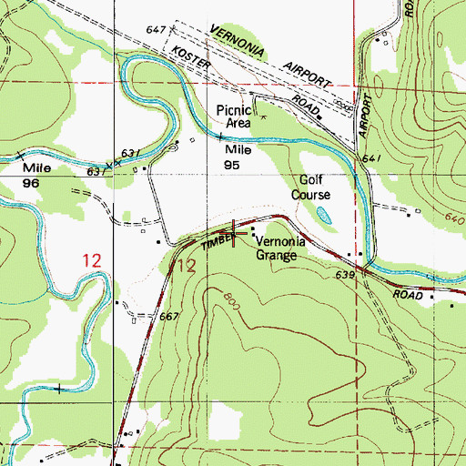 Topographic Map of Vernonia Grange, OR