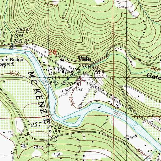 Topographic Map of Vida, OR