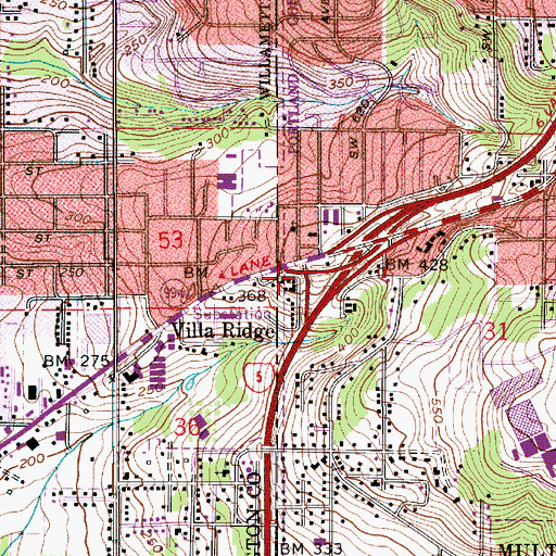 Topographic Map of Villa Ridge, OR