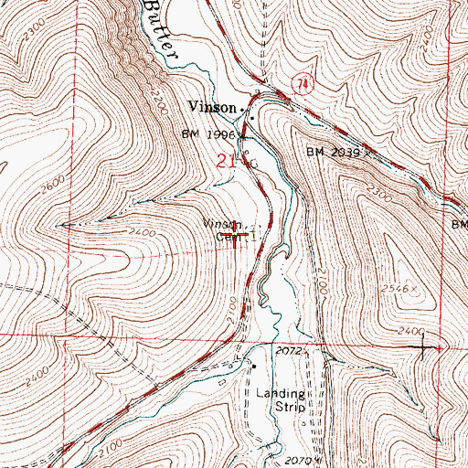 Topographic Map of Vinson Cemetery, OR