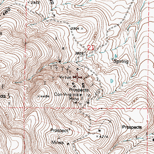 Topographic Map of Virtue Mine, OR