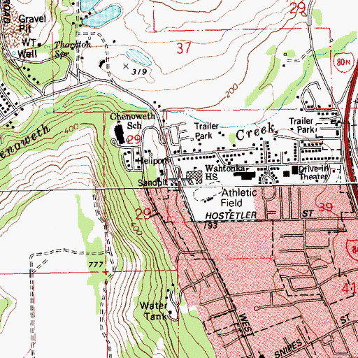 Topographic Map of The Dalles-Wahtonka High School (historical), OR