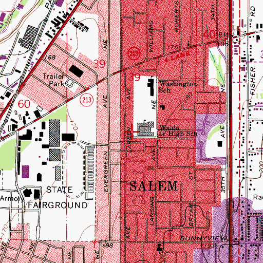 Topographic Map of Waldo Middle School, OR