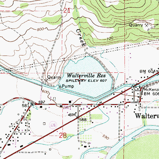 Topographic Map of Walterville Reservoir, OR