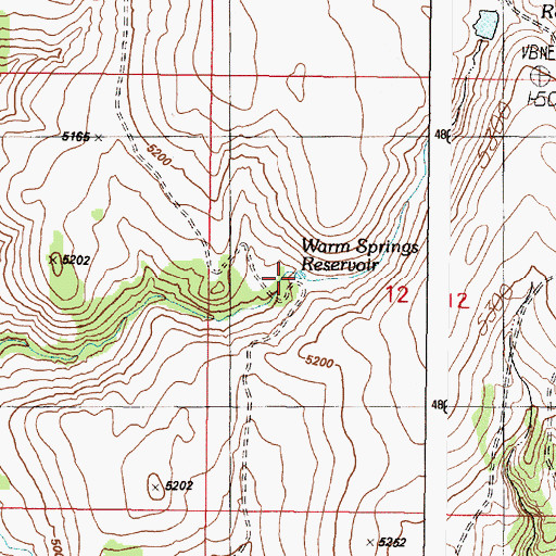 Topographic Map of Warm Springs Reservoir, OR