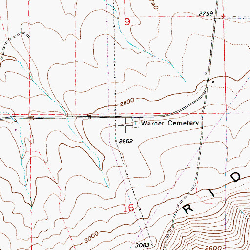Topographic Map of Warner Cemetery, OR