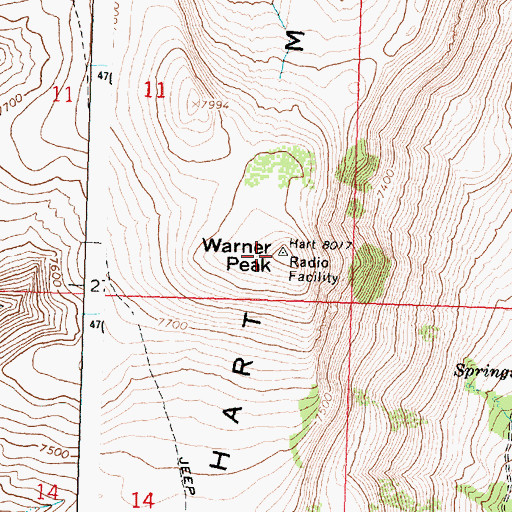 Topographic Map of Warner Peak, OR