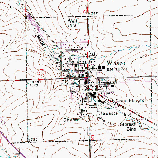 Topographic Map of Wasco, OR
