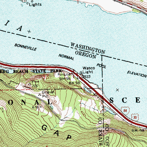 Topographic Map of Wasco Light, OR
