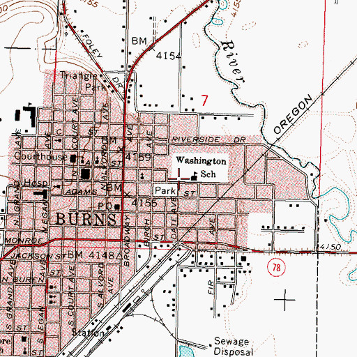 Topographic Map of Washington School (historical), OR