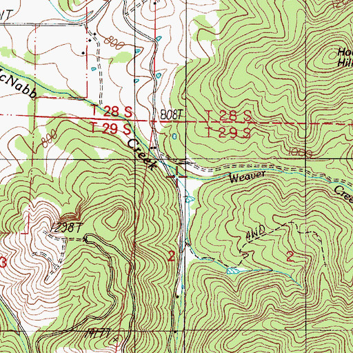Topographic Map of Weaver Creek, OR