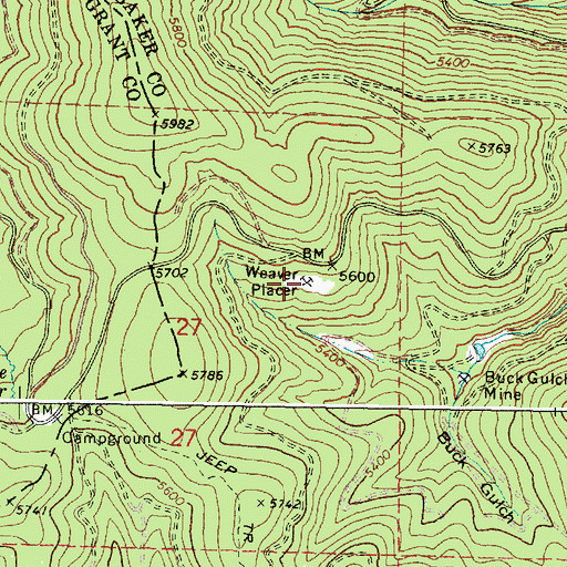 Topographic Map of Weaver Placer, OR