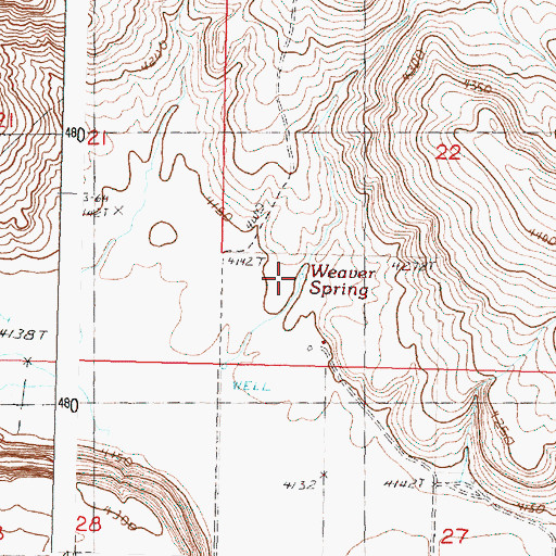 Topographic Map of Weaver Spring, OR