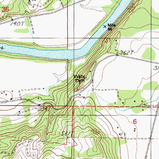 Topographic Map of Wells Cemetery, OR