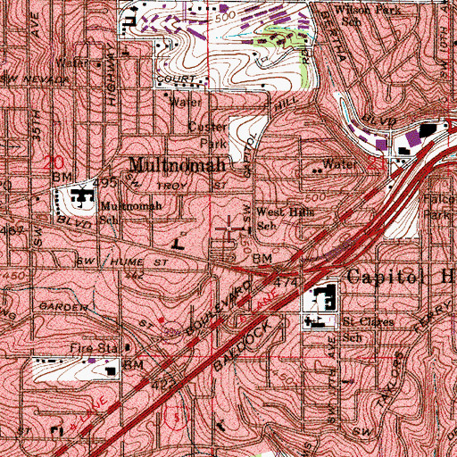 Topographic Map of West Hills Christian School, OR