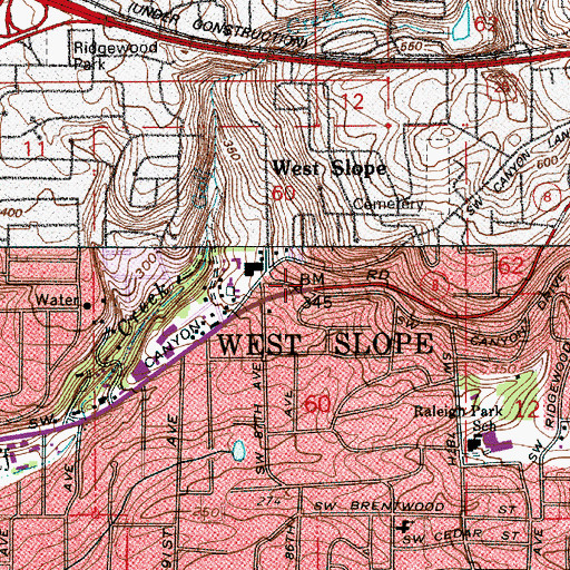 Topographic Map of West Slope, OR
