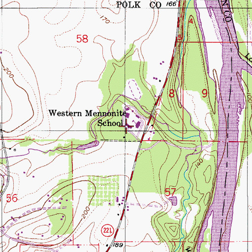 Topographic Map of Western Mennonite School, OR