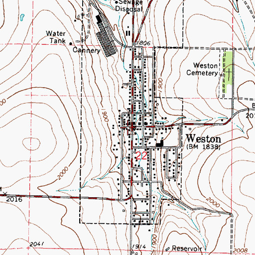 Topographic Map of Weston, OR