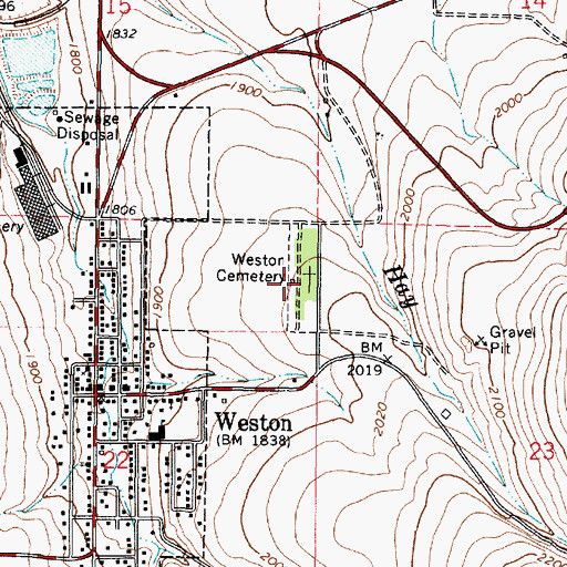 Topographic Map of Weston Cemetery, OR