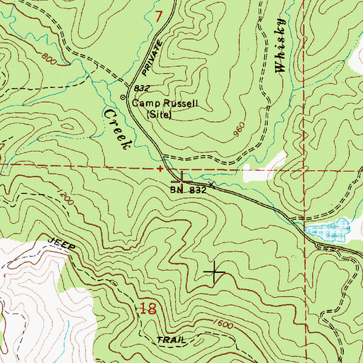 Topographic Map of Whiskey Creek, OR