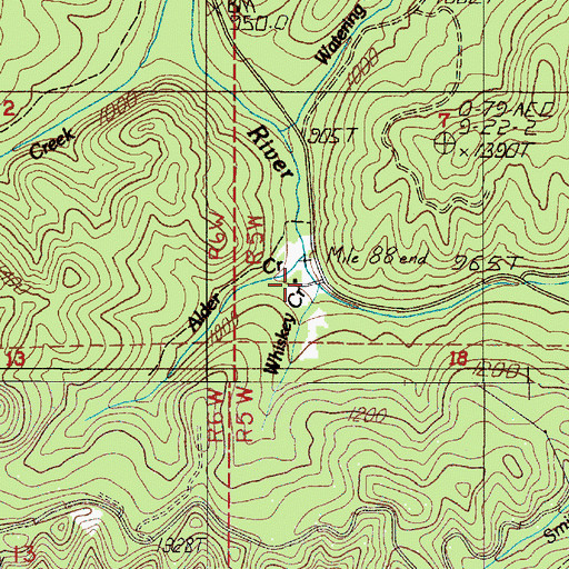 Topographic Map of Whiskey Creek, OR