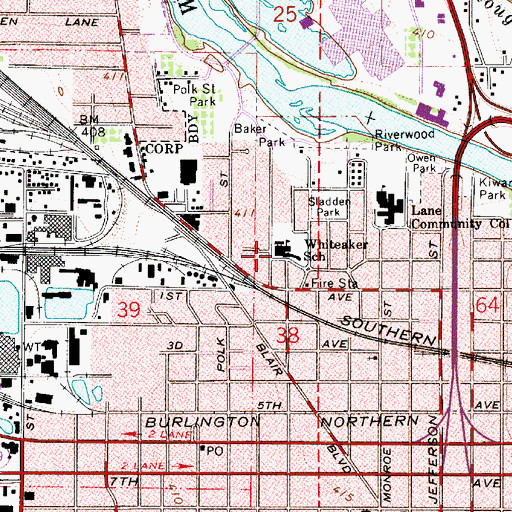 Topographic Map of Whiteaker Elementary School (historical), OR