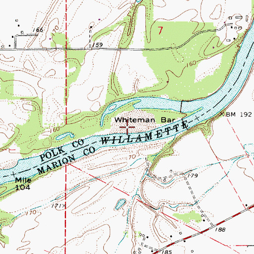 Topographic Map of Whiteman Bar, OR