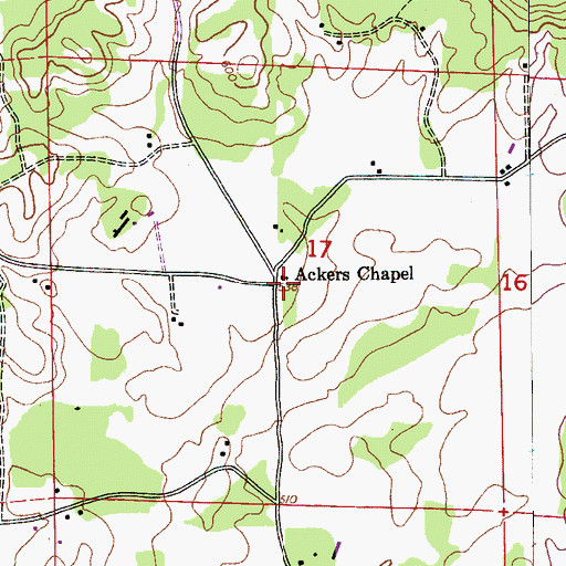 Topographic Map of Ackers Chapel, AL