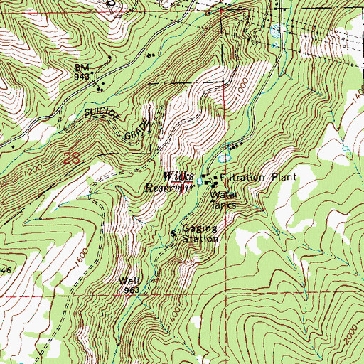 Topographic Map of Wicks Reservoir, OR