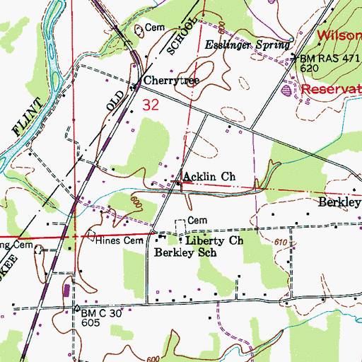 Topographic Map of Acklin Church, AL