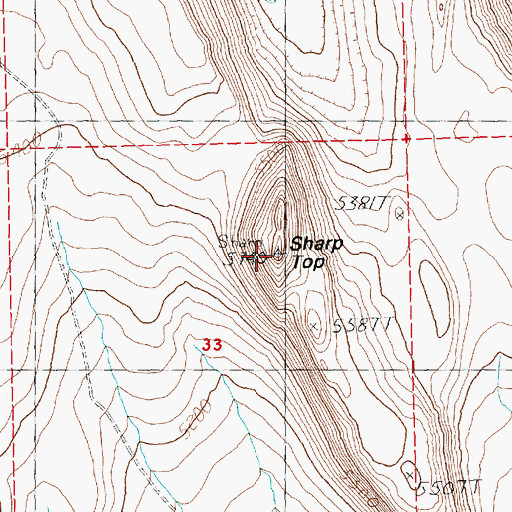 Topographic Map of Sharp Top, OR