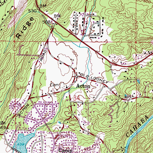 Topographic Map of Acton, AL