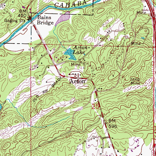 Topographic Map of Acton Lake, AL